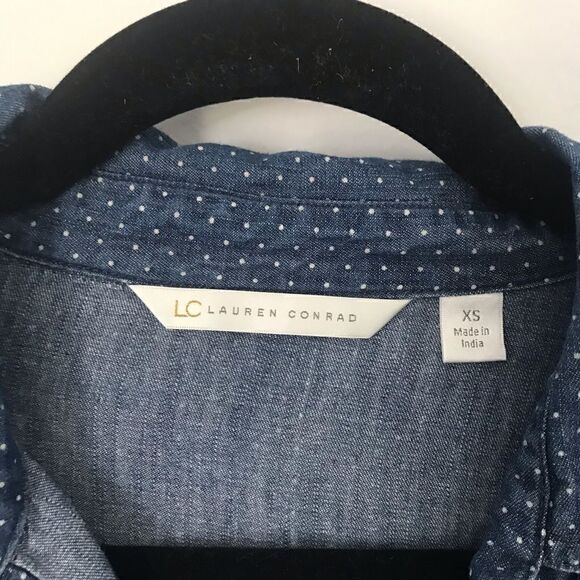 LC Lauren Conrad dark blue button down polka dots - Picture 5 of 9